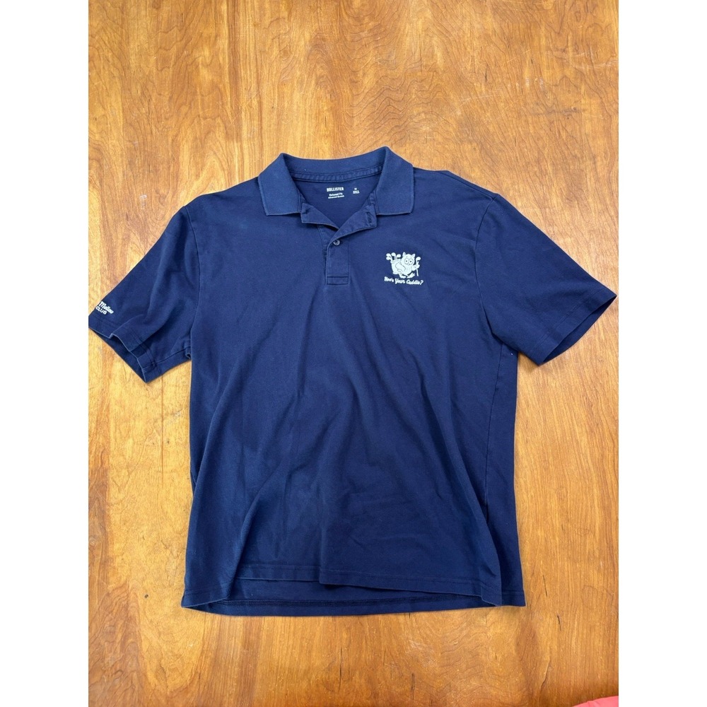 Hollister Funny Golf Polo Shirt Men's M Navy Embroidered Meme Preppy Golfcore - Picture 2 of 7